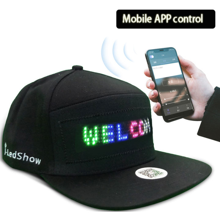 2022แฟชั่นส่องสว่างเลื่อนข้อความคณะกรรมการการแสดงผล-led-ฮิปฮอปหมวกสำหรับงานเต้นรำศัพท์มือถือ-app-ควบคุมเรืองแสงหมวกของขวัญ