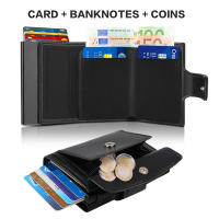 DIENQI Rfid Men Wallet Money Bag Short Male Aluminium Card Holder Wallet Small Leather Black Wallet Thin Purse Vallet Billfold