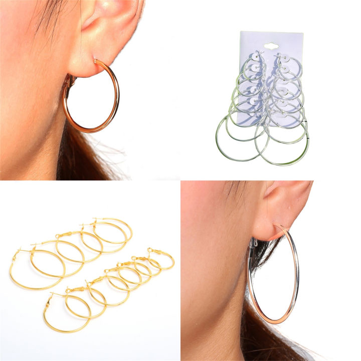 ต่างหูห่วง6คู่-1เซ็ตสำหรับแฟชั่นสำหรับผู้หญิงต่างหูผู้หญิงแหวนเงินสีทองวงกลมขนาดเล็กขนาดใหญ่เทรนด์คลาสสิก