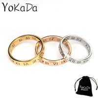 YOKADA แหวนตัวเลขโรมันทำจากเหล็กไทเทเนียมป้องกันการซีดจางสำหรับแหวนสแตนเลสคู่แฟชั่นสำหรับผู้หญิง