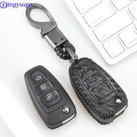 gthrrftdb jingyuqin For Ford Ranger C-Max S-Max Focus Galaxy Mondeo Transit Tourneo Custom 3b Carbon Leather Car Key Case Cover Shell