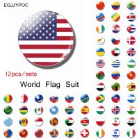 【YF】♦  12pcs Flag Sets Fridge Spain Russia Souvenirs Glass Magnetic Refrigerator Sticker