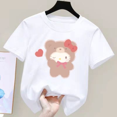 Hello Kitty My Melody Childrens Short-sleeved Sanrio Anime Pochacco T-shirt Girly Heart Soft Clothes Kawaii Birthday Gift