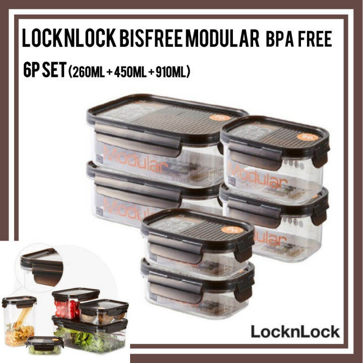 LocknLock Bisfree Modular Rectangular 6p Set (260ml + 450ml + 910ml ...