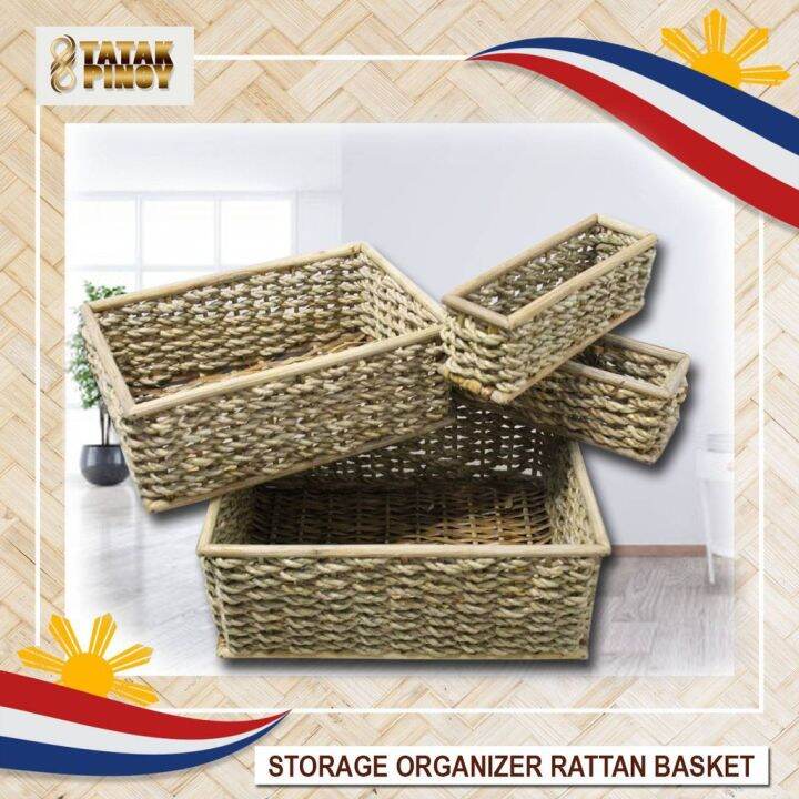 ☬TATAK PINOY Rattan Basket Storage Baskets Shelf Organizer Container