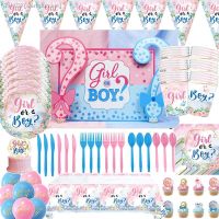 ◊◇✽ Gender Reveal Party Decorations Disposable Tableware Baby Shower Paper Plate Cup Napkin Tablecloth Boy Or Girl Party Supplies