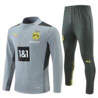 2021-2022 BVB สีเทา [พิมพ์] เสื้อกีฬาฟุตบอลแบบมีซิปครึ่งชุดฝึกฤดูหนาว S-XXL