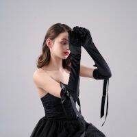 ™❡✽ Noble Temperament Vintage Elbow Length Black-color Ladies Bridal Gloves Wedding Designed For Important Occasions