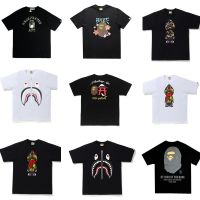 ยี่ห้อแฟชั่น BAPE โฟมลายพรางแขนสั้น,ทรงหลวม Kemeja Kartun พิมพ์ลายดอกซากุระภูเขาฟูจิ