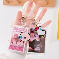 Korea Transparent Photocard Holder With Pandent Student Keyring Bus Card Business Band Sleeves School Stationary