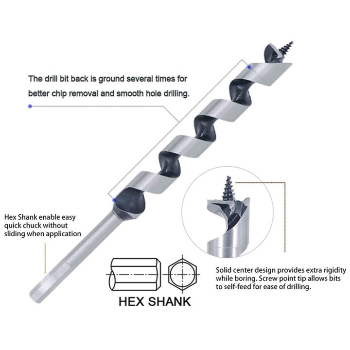 5pcs-wood-drill-bit-9inch-length-screw-point-hex-shank-drill-deep-hole-in-woodworking-cutter