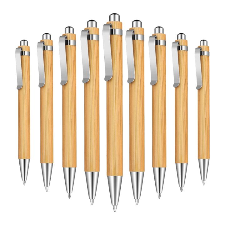 15-pieces-bamboo-retractable-ballpoint-pen-black-ink-1-mm-office-products-pens-bamboo-ballpoint-pen-wood-ballpoint-pens