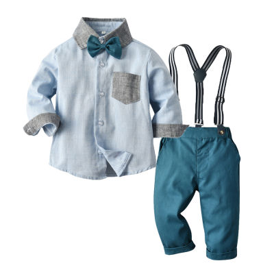 Top and Top Fashion Kids Boy Gentleman Clothing Set Long Sleeve White Shirt Tops+Overalls Clothes Outfit Boy Formal Suit Bebes