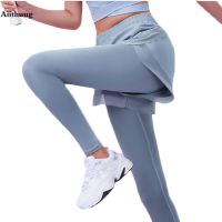 【CC】 Aiithuug 2 In 1 Leggings with Wide Elastic Waistband Workout Capris Biker Gym Pants