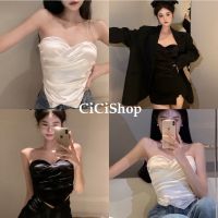 Cici(016)เสื้อเกาะอก ผ้าซาติน มีฟองน้ำสม็อคหลัง มีสายแถมให้ สามารถถอดใส่ได้ ดูแพง รัดรูปเก็บทรงดีมาก สวยมากแม่