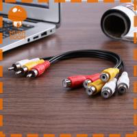 แจ็คตัวผู้3RCA 25ซม. สีดำเป็น6RCA ปลั๊กตัวเมียเสียงวิดีโอสื่อโสตทัศน์สายอะแดปเตอร์