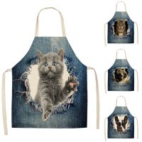 Cat Dog Kitchen Aprons Cotton Linen Unisex Dinner Apron Kitchen Bibs Funny Pinafore Cleaning Tools Baking Accessories Delantal Aprons