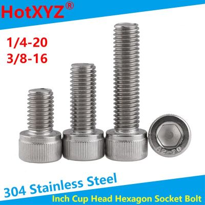 Inch Cup Head Hexagon Socket Bolt 304 Stainless Steel American Cheese Head Hex Socket Screw DIN912  1/4-20   3/8-16   5Pcs Nails Screws Fasteners