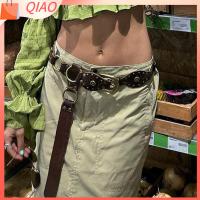 QIAO GROMMET PU Leather เข็มขัดรัดเอว หมุดย้ำวินเทจ โกธิกสตรีมพังก์ สายคาดเอว แฟชั่นสำหรับผู้หญิง Y2K ผู้หญิงผู้หญิงผู้หญิง