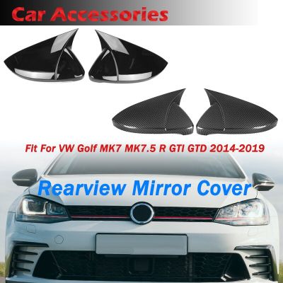 S39ครอบกระจกปีกสัมผัสหมวกกระจกมองหลังเคสทรงเขาวัวเหมาะสำหรับ MK7กอล์ฟ VW MK7.5 R GTI GTD 14-19อุปกรณ์ตกแต่งรถ