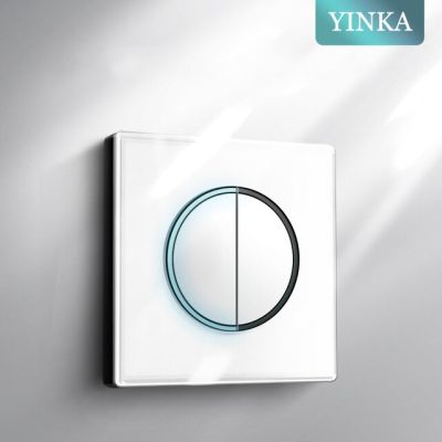 สวิตช์ไฟ Yinka สำหรับบ้านกระจกคริสตัลแบบเทมเปอร์แผงสวิตช์ไฟ Led แหวนวงกลม86*86มม. ปรับปรุงบ้าน2แก๊ง/2ทาง