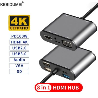 Adaptor pengisian daya Cepat PD pembaca kartu Audio Tipe C ke HDMI USB 3.0 stasiun Dok VGA SD/TF untuk MacBook Notebook
