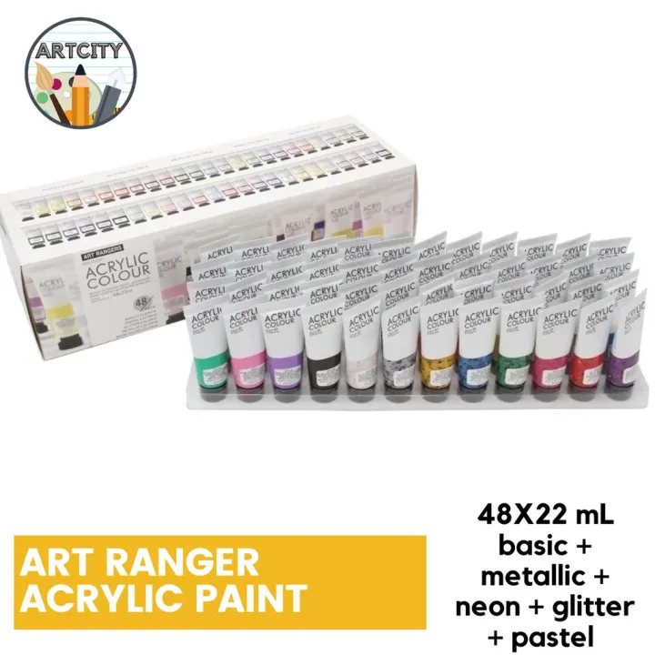 Art Ranger Acrylic Paint Set 48 x 22 mL Basic + Metallic + Neon + Pastel + Glitters [ArtCity
