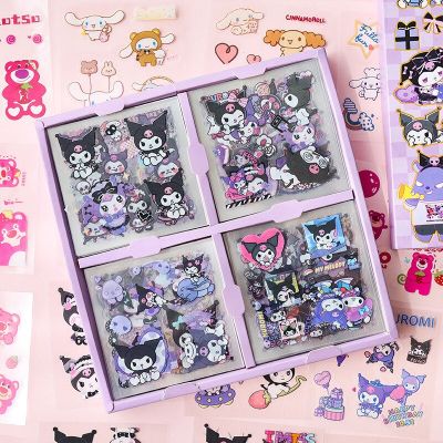 Sanrio สติกเกอร์ติดกล่อง100ชิ้นการ์ตูนน่ารัก Kuromi หนังสือมือกันน้ำโปร่งใส PVC เครื่องเขียนที่สร้างสรรค์วัสดุตกแต่งสติกเกอร์