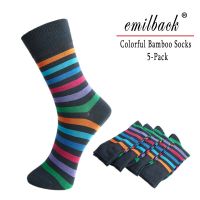 Emilback 5 PRS/Lot Colorful Mens Happy Funny Casual Long Bamboo Socks High Quality Very Soft Antibacterial Big Size Breathable C