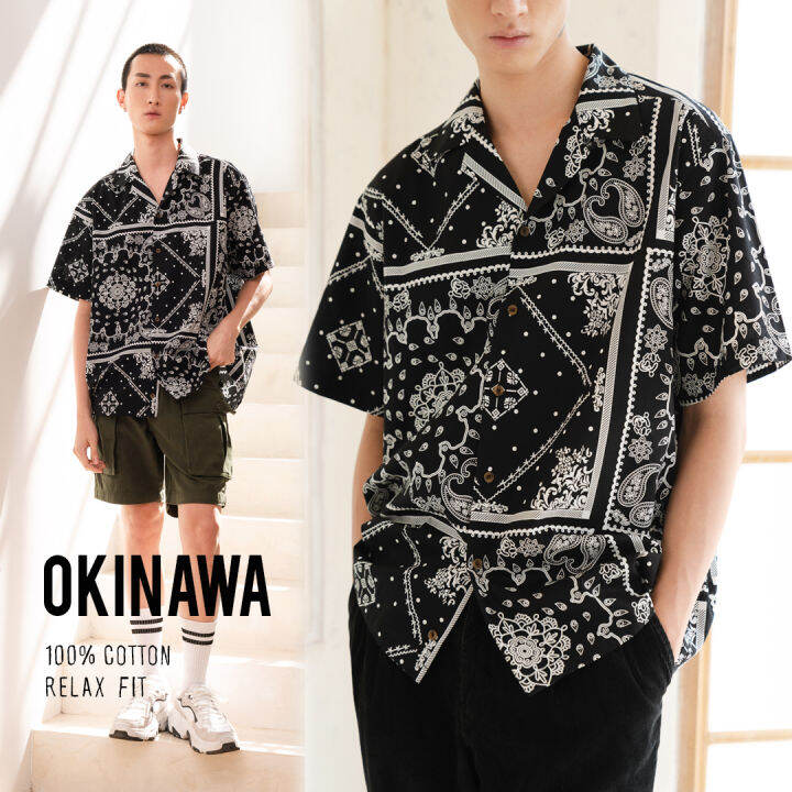 shirtoria-hawaii-okinawa-praisley-เสื้อเชิ้ตผู้ชาย-เสื้อเชิ้ตผู้ชายแขนสั้น-เสื้อเชิ้ตฮาวาย-noniron-ไม่ต้องรีด