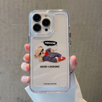 For IPhone 14 Pro Max IPhone Case Thickened TPU Soft Case Clear Case Shockproof  Handsome Suit Bear Compatible with For 13