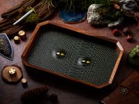 BEHOLDER Dice Tray | Green Gold Leather &amp; Green eye | Octagon Dice Tray | Faux Leather | RPG Dice Tray | Dungeons and Dragons Dice | DnD Dice tray | D&amp;D Dice