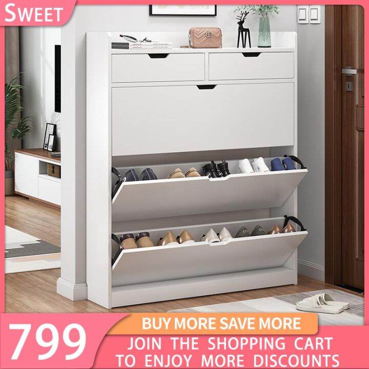 SweetHome Flip Shoe Cabinet Wood Shoe Rack Shoe Cabinet Storage with 2 ...