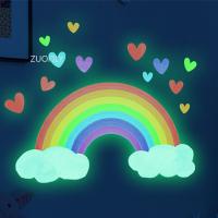 Cartoon Rainbow Luminous Wall Stickers Glow In The Dark Fluorescent Cloud Heart Wall Decal for Baby Kid Rooms Nursery Home Decor Wall Stickers  Decals