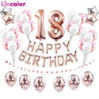 38pcs Number 18 Birthday Balloons 18th Happy Birthday 81th 81 Years Old Party Decoration Rose Gold Pink Silver Boy Girl Supplies