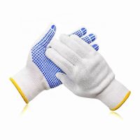 Blue PVC Dotted White Cotton Knitted 13 Gague Hand Protective Gloves Anti Slip Industrial Working Safety Glove for Worker