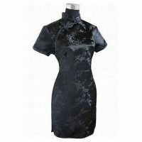 【CW】6XL Black Traditional Chinese Sexy Dress Mujer Vestido Womens Satin Qipao Mini Cheongsam Flower Plus Si Acid