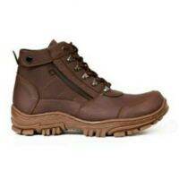 Brown Semi Leather Safety Boots Shoes 4344 for Men