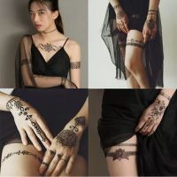 1PCS Tattoo Stickers Semi Permanent Party Black Hollow Lace Tattoo Stickers Waterproof Henna Tattoos