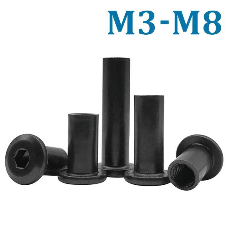 10pcs-m3-m4-m5-m6-m8-black-large-flat-hex-hexagon-socket-head-rivet-connector-insert-joint-sleeve-cap-butt-nut-carbon-steel