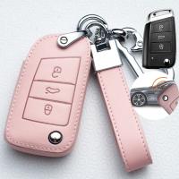 ☍☸ U2JA Pink Leather Car Key Case Cover Full Cover Protection Suitable for Vehicle Remote Control Key Protection Tools