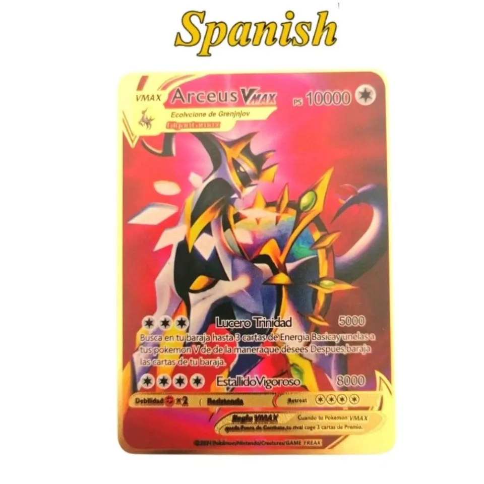 10000PS Arceus Vmax Pokemon Cards Metal Spanish Cards Pikachu Charizard  Vstar Golden Limited Kids Gift Game Collection Cards