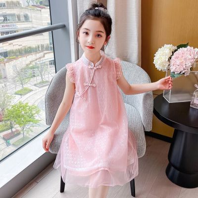 Kids Lace Dresses Flower Embroidery Teenager Girls Qipao Clothes Chinese Style Children Tang Cheongsam Dresses For Girls 4-14Yrs