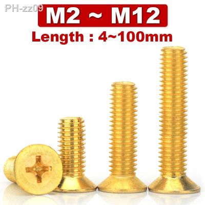 M2 M2.5 M3 4 5 6 8 10 12 Brass Phillips Countersunk Machine Screws Cross Flat Head Metric Thread Screw Recess Bolt Din7985 Gb818