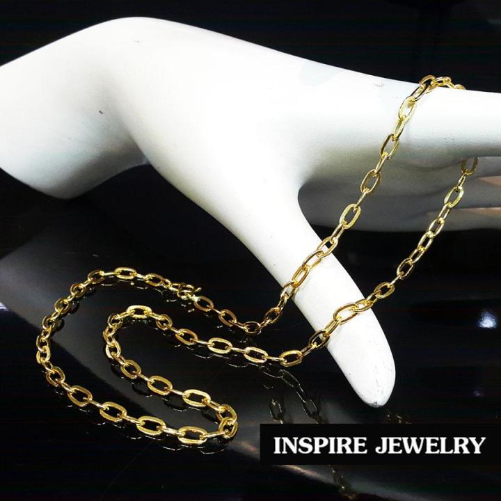 inspire-jewelry-สร้อยคอลายโซ่ห้อยหัวใจตอกลาย-มาพร้อมสร้อยข้อมือลายโซ่ห้อยหัวใจทองตอกลาย-ตามแบบร้านทอง