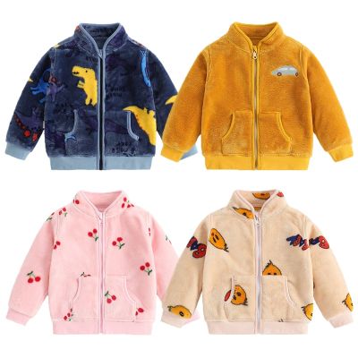 Children Flannel Jacket Soft 2022 New Spring Autumn Dinosaur Kids Cartoon Jacket for Girl Warm Boy Coat Clothing 2-6 Years
