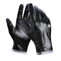 Winter Men Touch Screen Leather Heated Gloves Waterproof Ladies Black Velvet Warm Outdoor Windproof Non-Slip Motorcycle Gloves