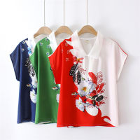 【มีไซส์ใหญ่】Plus Size Womens L-4XL Summer Printed Blouse Casual Short Sleeve Vintage Tops