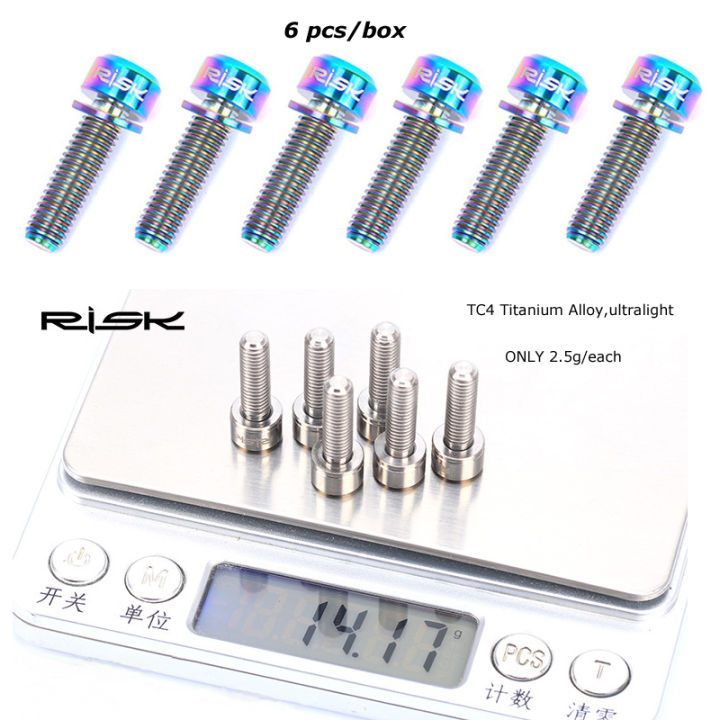 6pcsbox-risk-titanium-ti-bike-cycle-bicycle-headset-stem-pinch-fixing-bolts-screw-hex-allen-head-with-washers-m5x1820mm