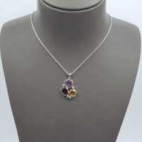 NKLMP0187 [เซตเต้ โมด้า] สร้อยคอ พลอย Citrin, Amethyst, Mozambique Garnet และ CZ ตัวเรือนเงิน สเตอริงค์ ซิลเวอร์ ชุบทองคำขาว 18K